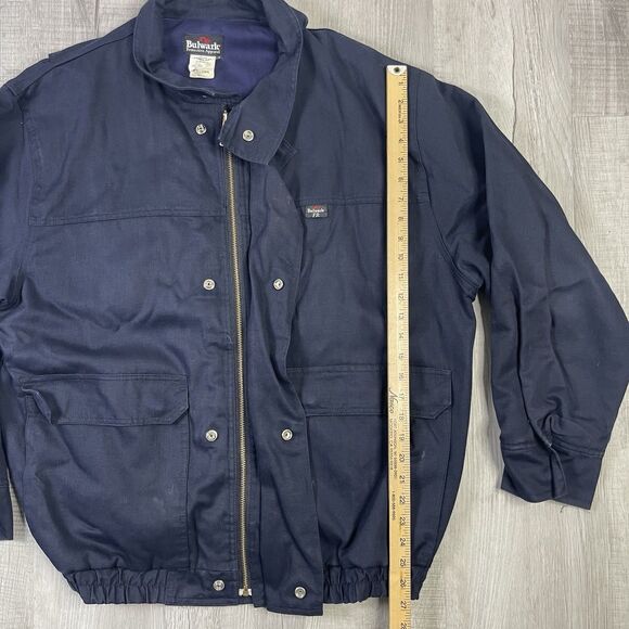Bulwark FR Men's Large Long Flame Resistant Navy Lined Bomber Jacket Full Zip X - Picture 9 of 12